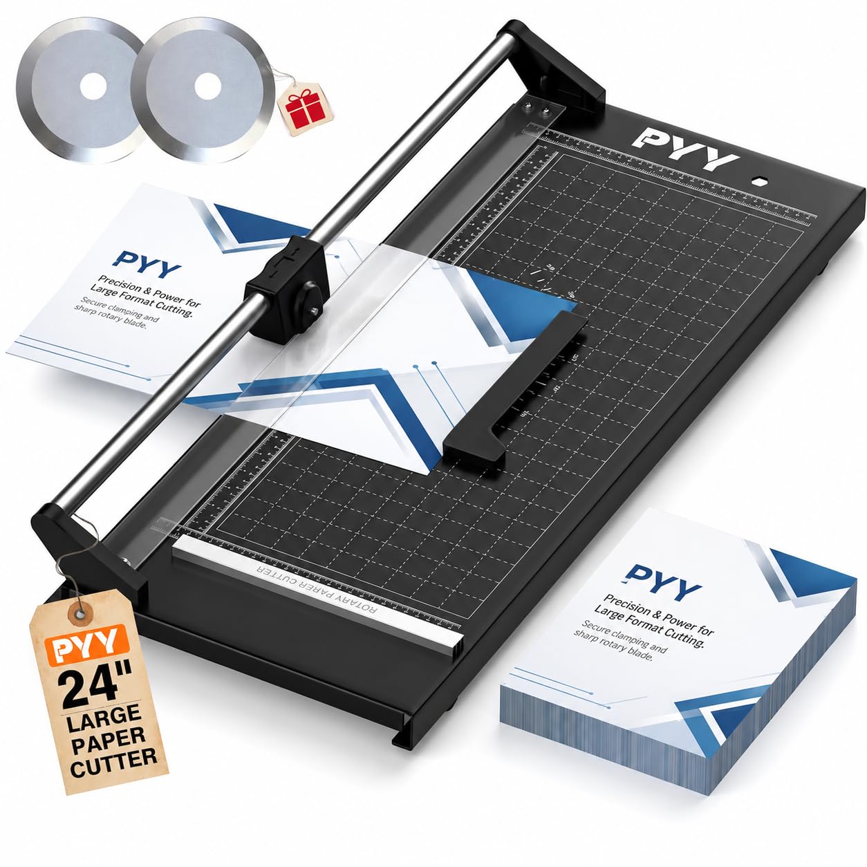 PYY Taglierina rotativa per carta, grande, 61 cm, resistente, con lama autoaffilante e griglia di misurazione per cartoncino, poster, foto, uso in studio e in ufficio