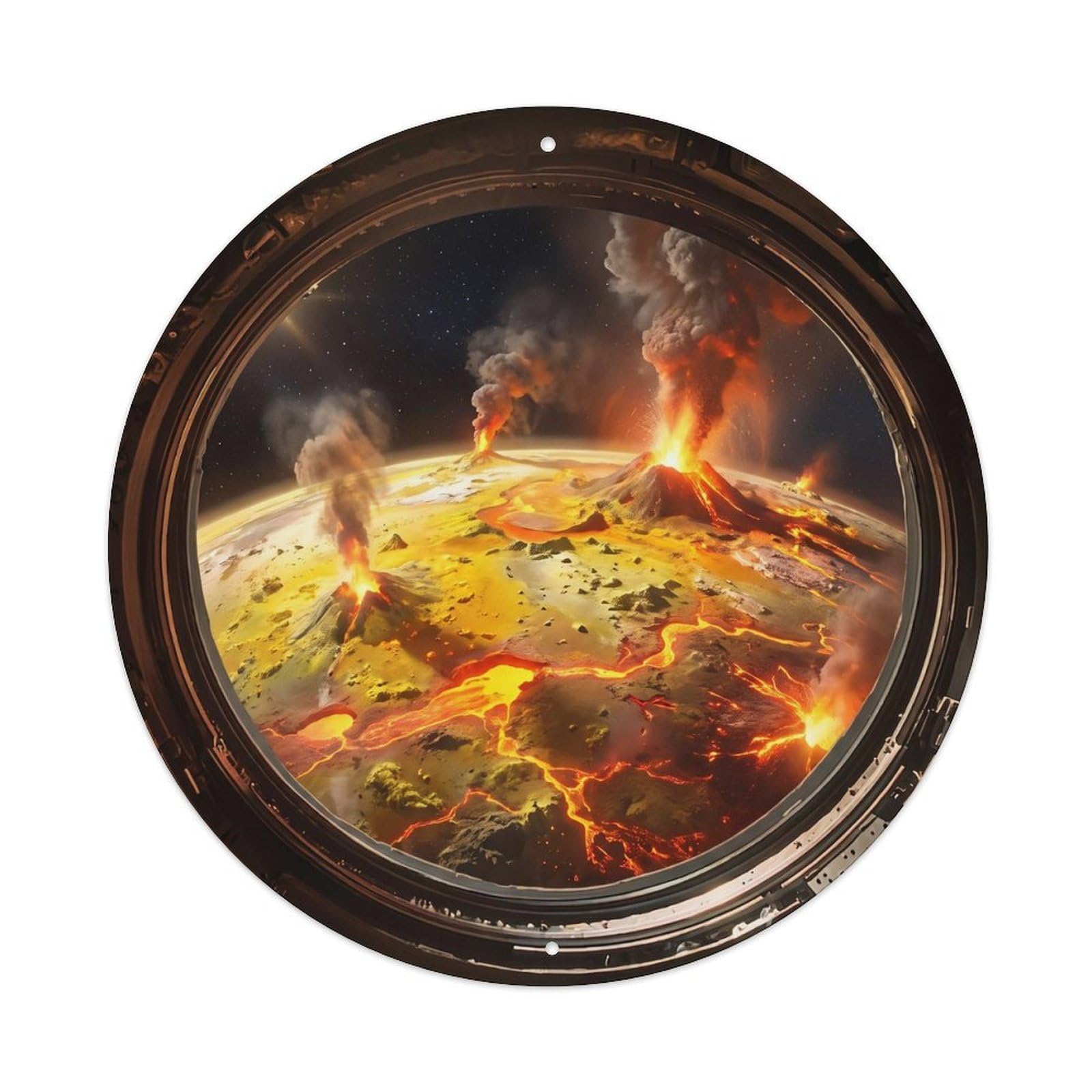 Sulfur Volcanic Moon Porthole View Metal Tin Sign
