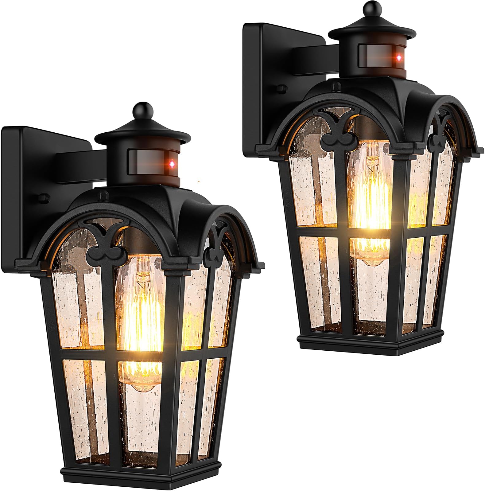 BrightHome Motion Sensor Outdoor Wall Lights, 2-Pack Dusk to Dawn Front Porch Lights, Waterpoof Exterior Wall Mount Light Fixtures, Black Attractive Wall Lanterns for House Garage Doorway Backyard