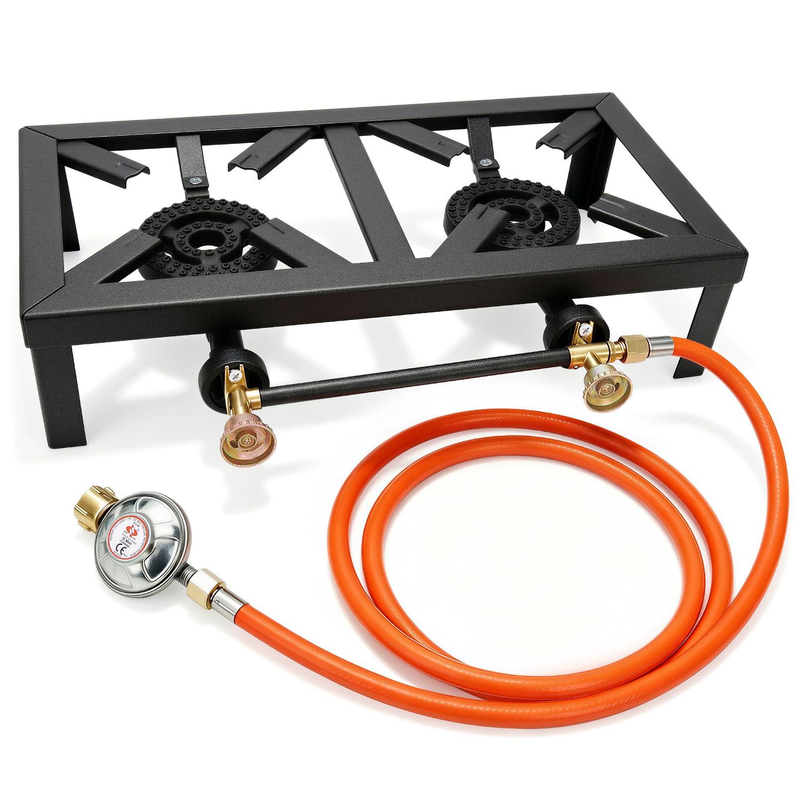 Doppelbrenner Gaskocher 8 kW Campingkocher Outdoor 2-Flammig Tragbarer Gasherd mit Schlauch & Druckminderer