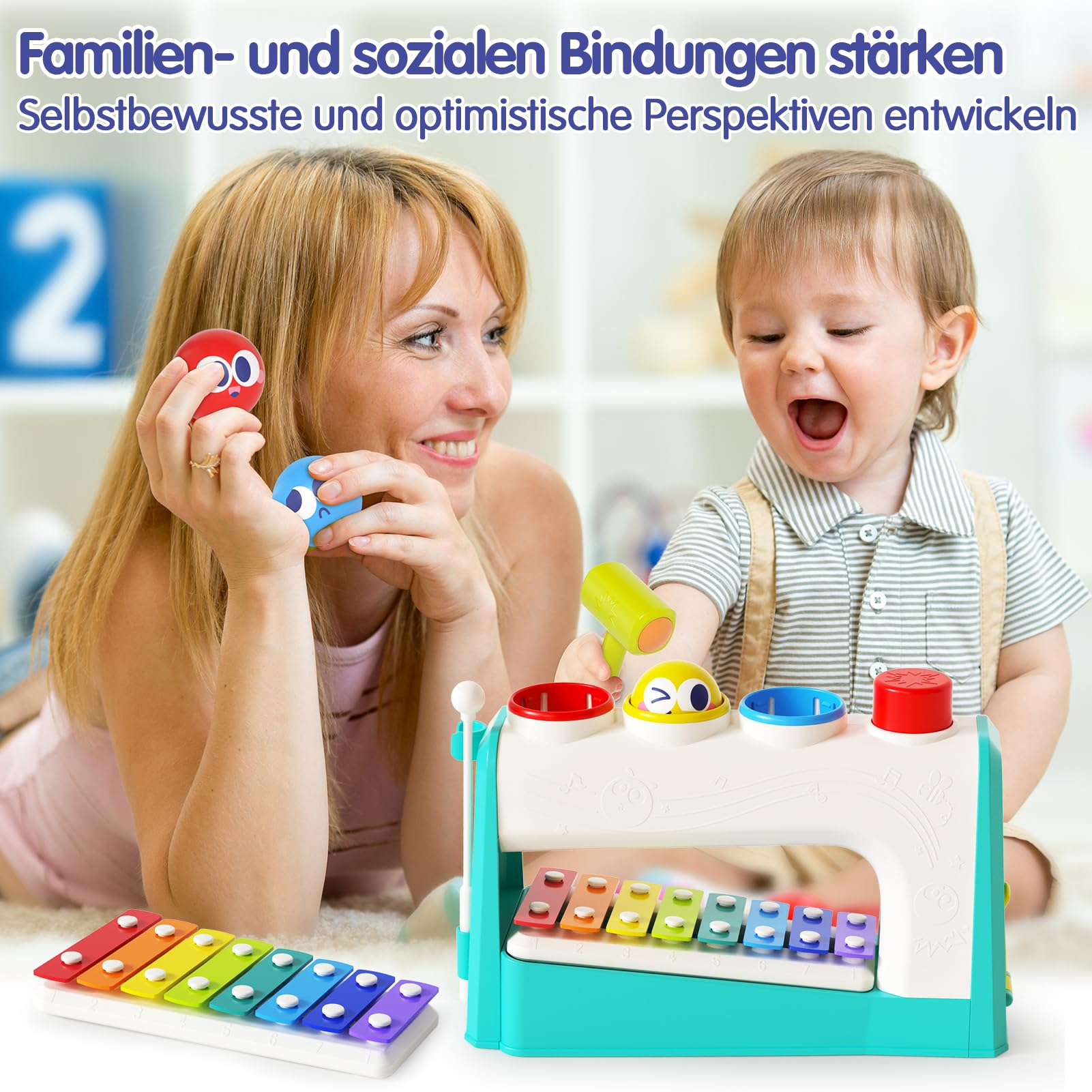 HOLA Spielzeug ab 1 Jahr, Hammerspiel Xylophon Kinderspielzeug ab 1-2 Jahre Baby Geschenk für 1 Jahr Jungen und Mädchen Motorikspielzeug ab 12 Monate