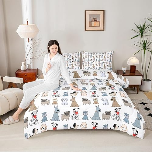 Miniatura 2 de Erosebridal Juego de edredón de perros lindos para niños, juego de ropa de cama de cachorro de carlino de dibujos animados para niñas y niños,
