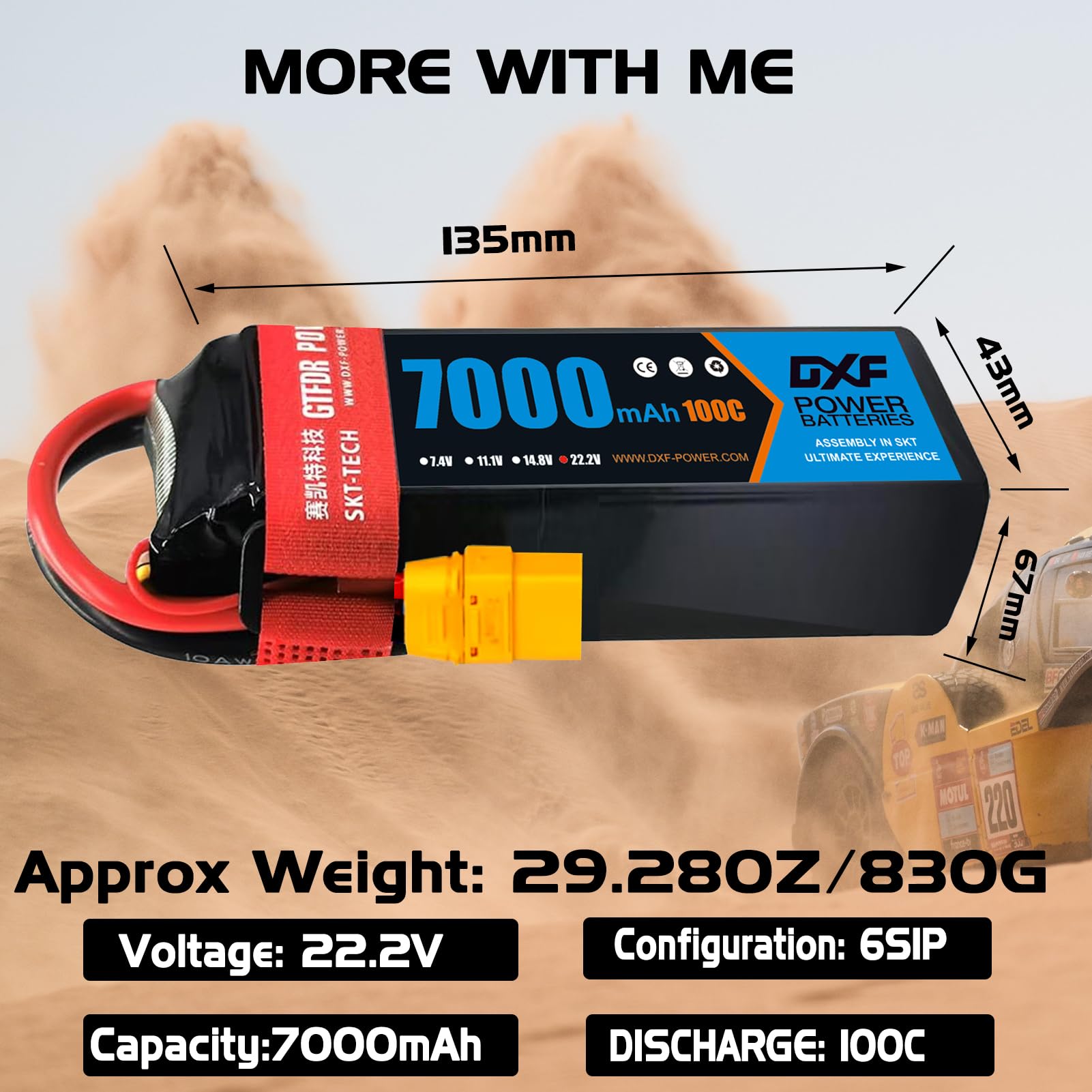 DXF 6S Lipo akumulator 22,2V 100C 7000 mAh RC akumulator z wtyczką XT90 do RC Car RC Ciężarówka RC samochód ciężarowy Helicopter RC Hobby（2PCS）