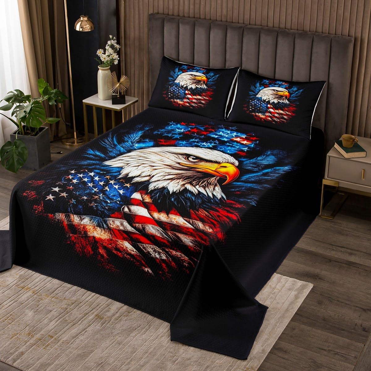 Anchor Bedspread King Size, Nautical Anchor Print Coverlet Set 3pcs, Ocean Adventure Theme Quilted Coverlet with 2 Pillowcases, Kids Boys Teens Room Decor, Soft Bedding Quilt