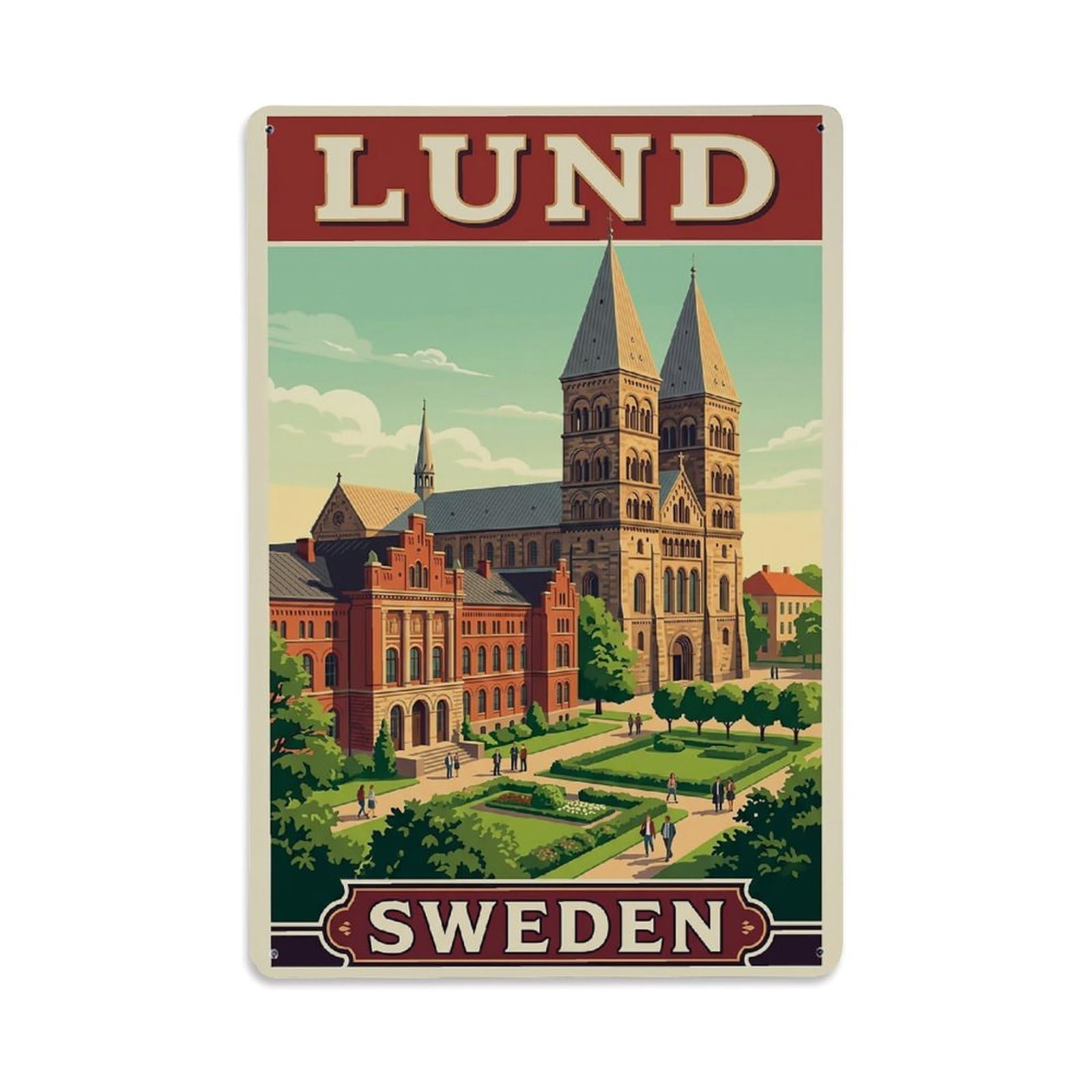 Vintage Travel Lund Sweden University Metal Tin Sign