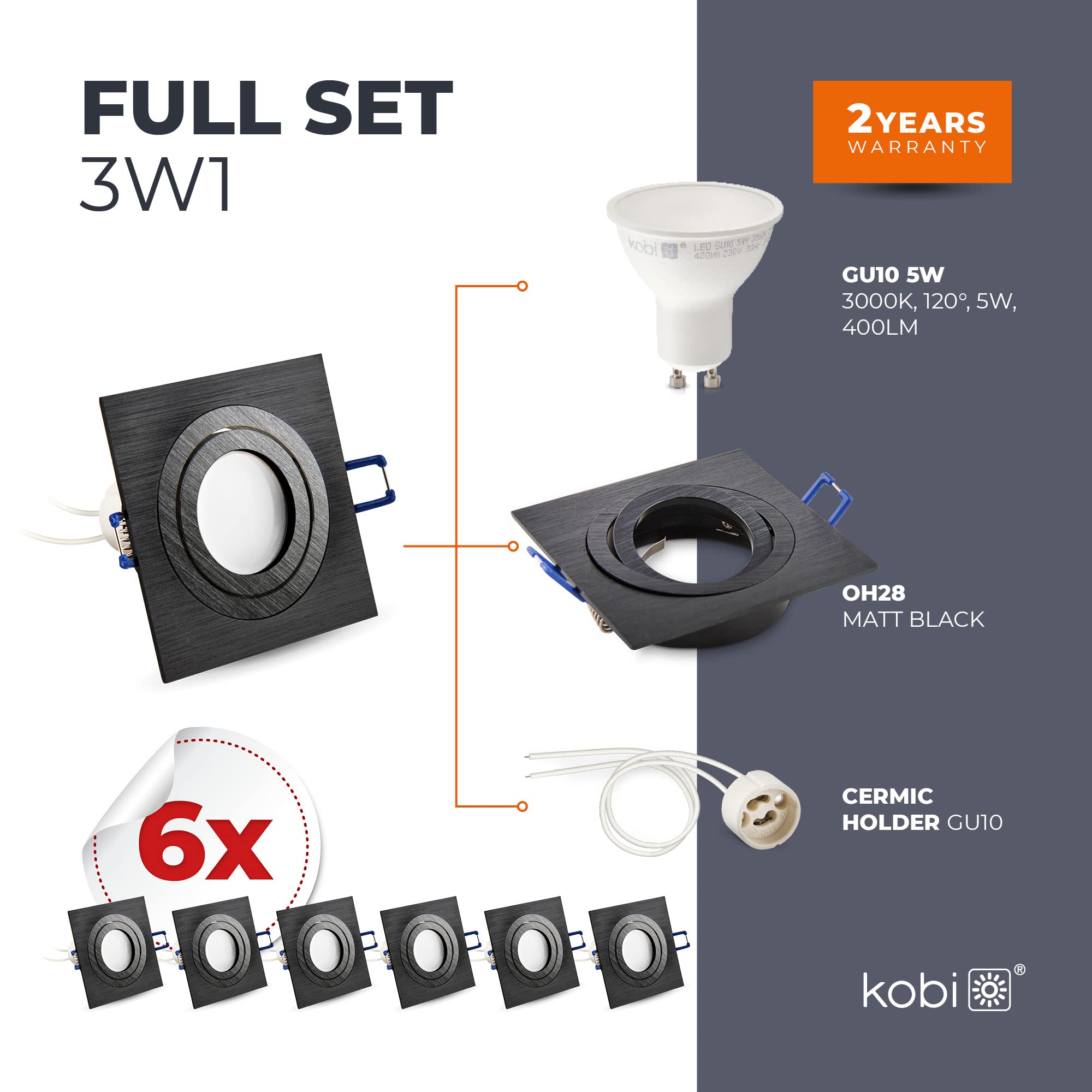 Ekobi Einbaustrahler Flach OH34 – IP44, Inkl. GU10 LED 3000K, Mattchrom, Für Decke & Wand