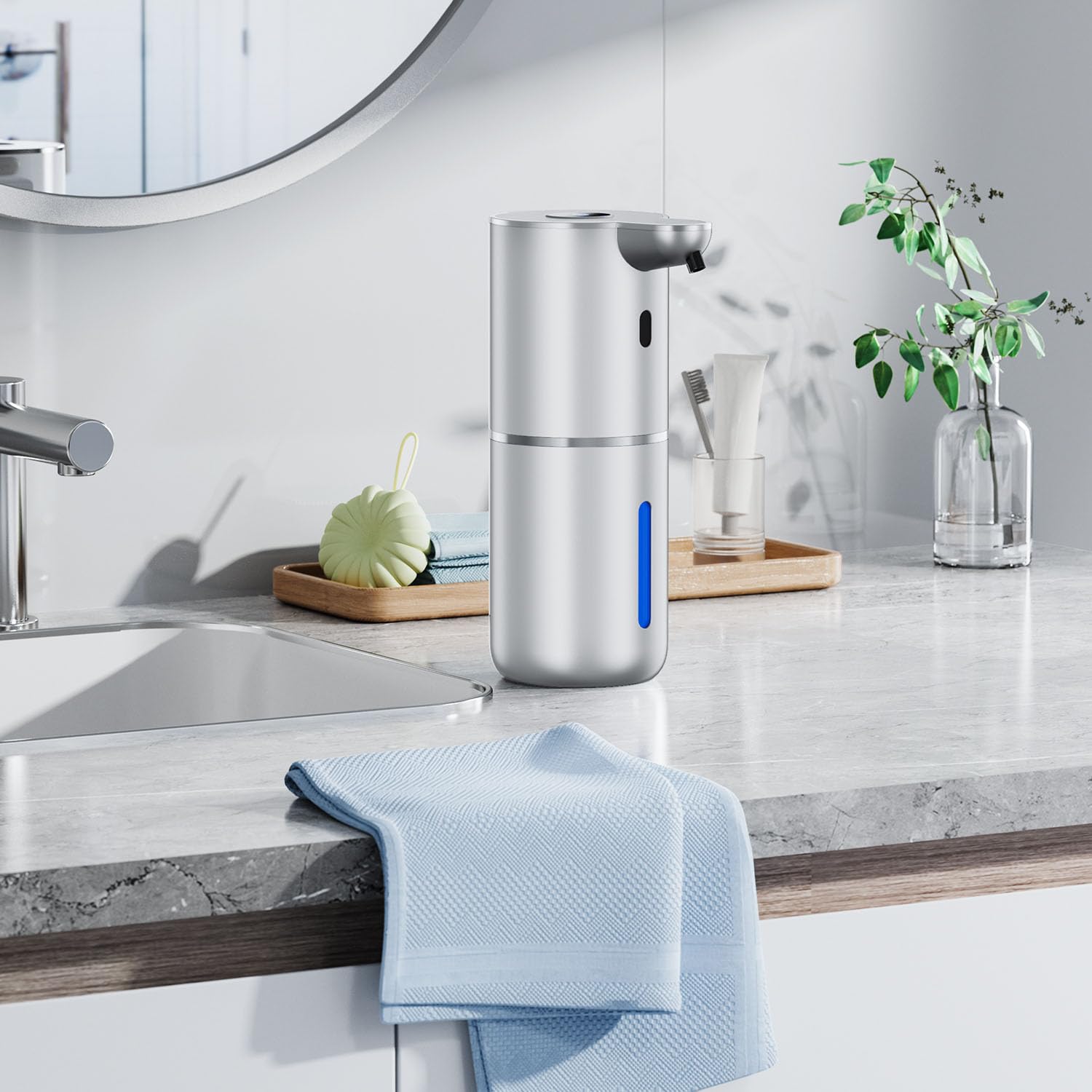 Distributeur de savon automatique avec affichage numérique - 380 ml - Distributeur de savon électrique avec capteur - Montage mural - Sans contact - Rechargeable par USB - Étanche IPX5 - Pour salle de