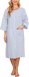 Bloggerlove House Dress Women Cotton Snap Front Nightgown 3/4 Sleeve Housecoat Duster Robe with Pockets Moomoo Patio Dress