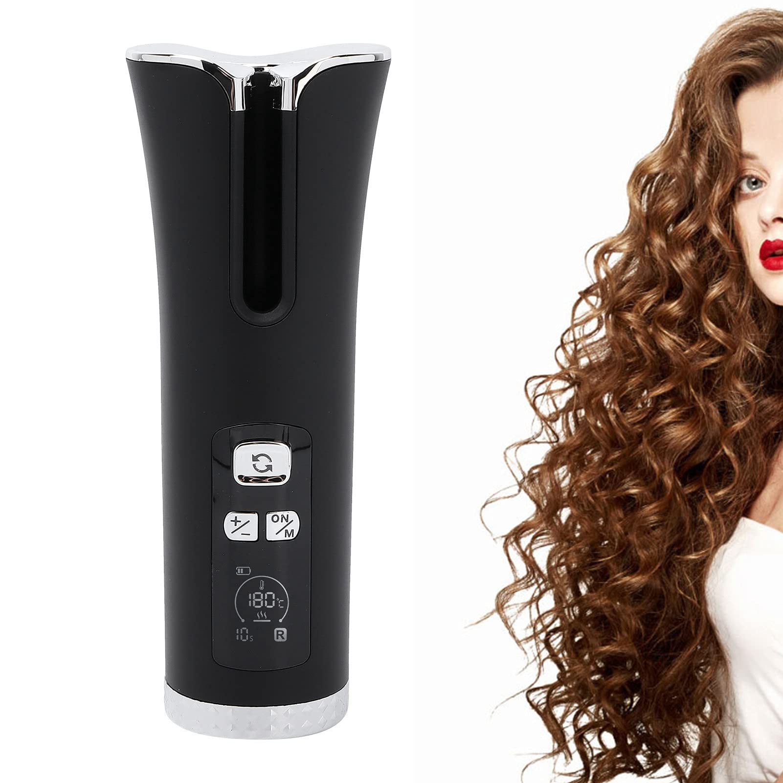 Bigodino per capelli automatico portatile senza fili Ferro arricciacapelli intelligente ricaricabile nero per lo styling dei capelli