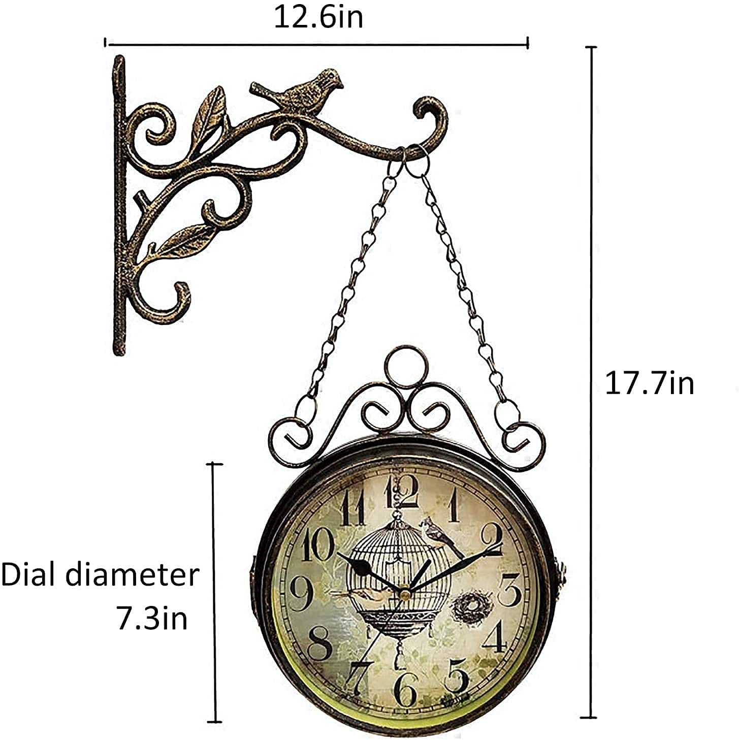 Orologio da parete da giardino, resistente alle intemperie, per esterni, 30,5 cm, retro double-face, per interni ed esterni, da appendere e decorazione antica, orologio da parete per esterni e