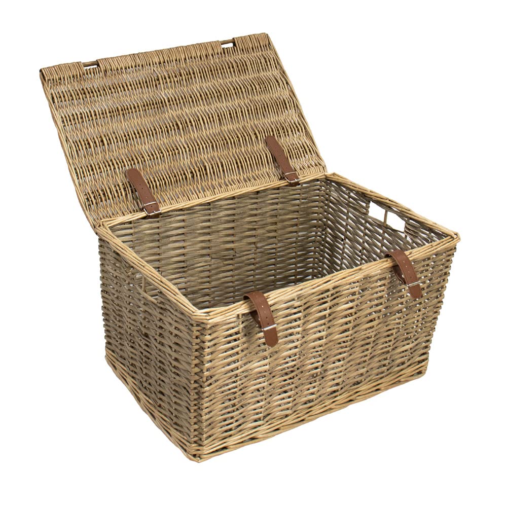 JVL Handmade : Panier en osier avec sangles en simili cuir, taille M, marron