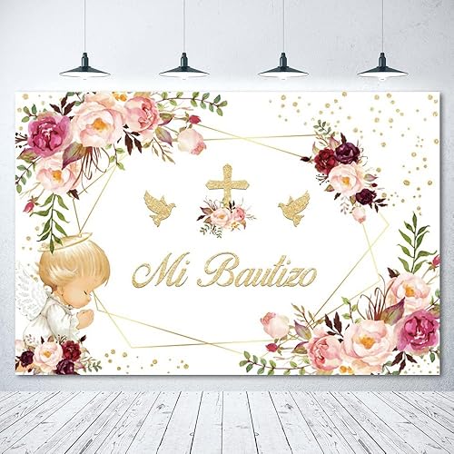 Miniatura 4 de Mi Bautizo - Telón de fondo de bautismo para fotografía de vinilo de 10 x 8 pies, decoración de fiesta de la primera comunión, telón de fondo de