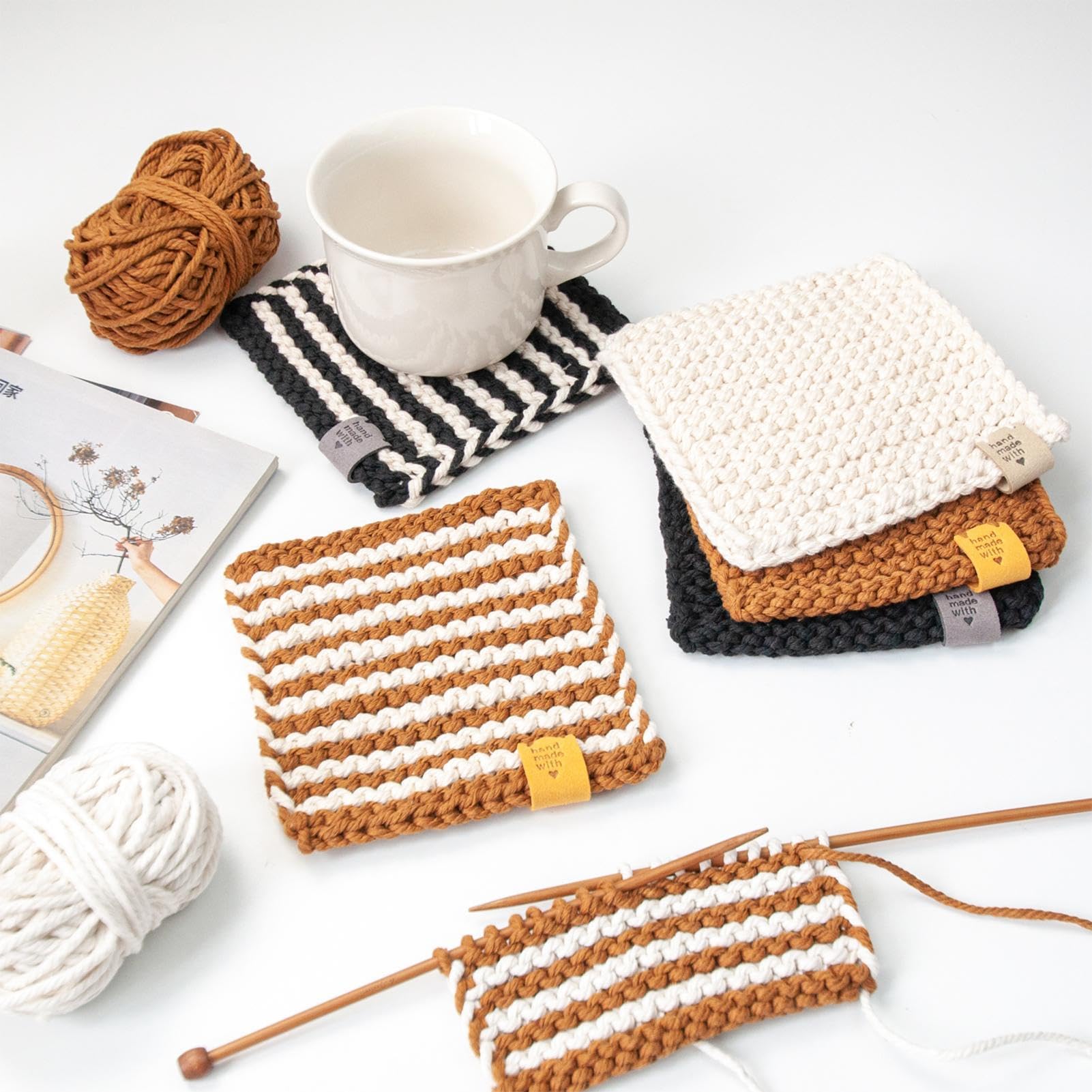 Kit Tricot Débutant Complet Salyeeluly - Snood, Écharpe, Sous-Verres En Laine Avec Aiguilles