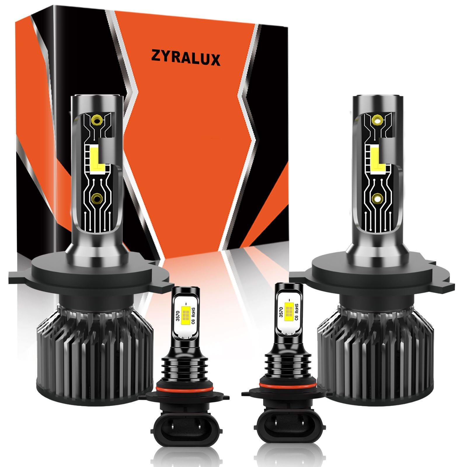 ZYRALUX Fit For Toyota Tundra 2000-2006 Bulbs, 9003 High Low Beam+9006 Fog Lights Bulbs Kit, Plug and Play, Pack of 4