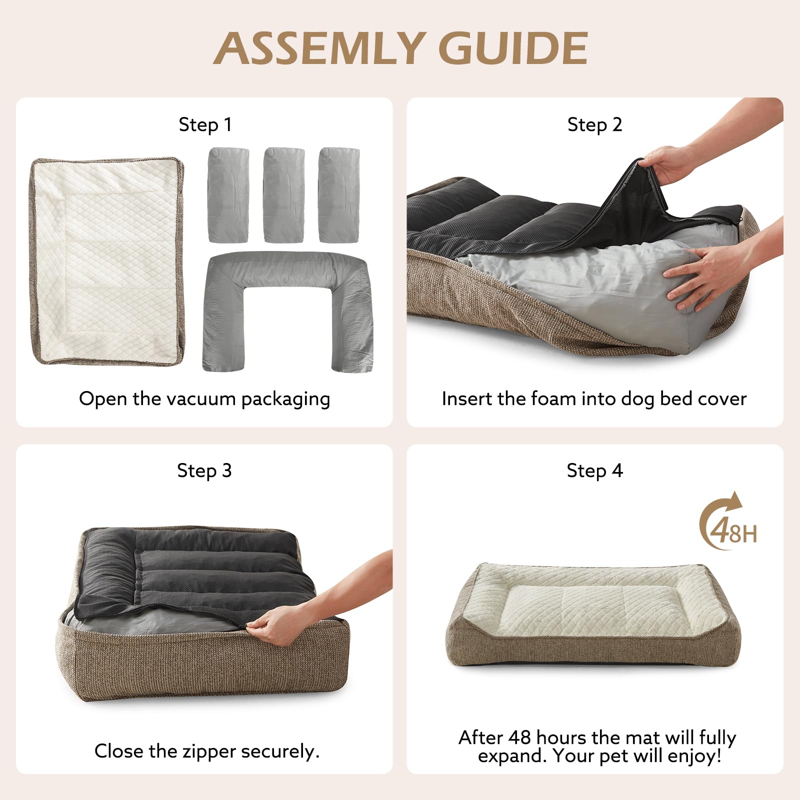JOEJOY XL Orthopedic Dog Beds Large Sized Dog, Extra Thick Supportive Big Dogs Couch Bed with Sides, Ultra Soft Pet Bed Sofa for Large Dogs, Beige, 42inch - image 5