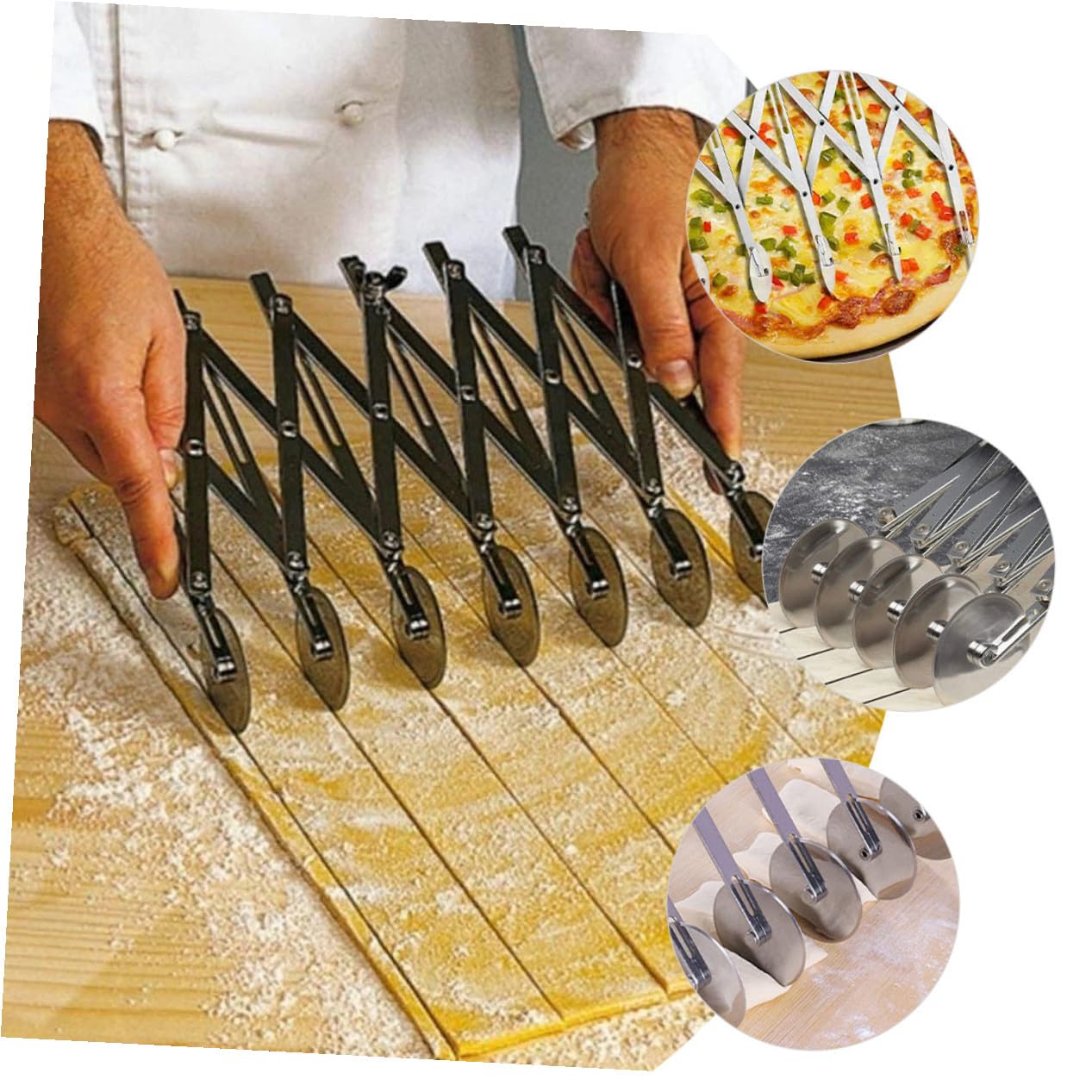 UKCOCO Coupe-pâte Réglable Acier Inoxydable Coupe-pizza à Roues pour Pâtisserie et Découpe de Pâte Outil Léger et Extensible pour Cuisine et Boulangerie