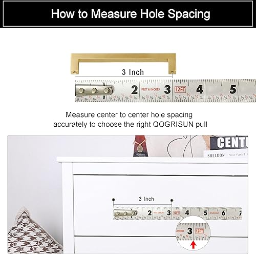 Miniatura 5 de QOGRISUN Paquete de 2 tiradores de gabinete de latón macizo, manijas cuadradas doradas, accesorios de cocina centrales de 11-14 pulgadas para