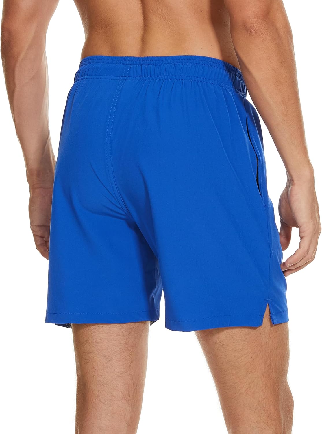 Mens Swim Trunks Compression Liner No Mesh Anti Chafe Swimming Trunks Men Quick Dry Above Knee Zipper Pocket Swim Shorts