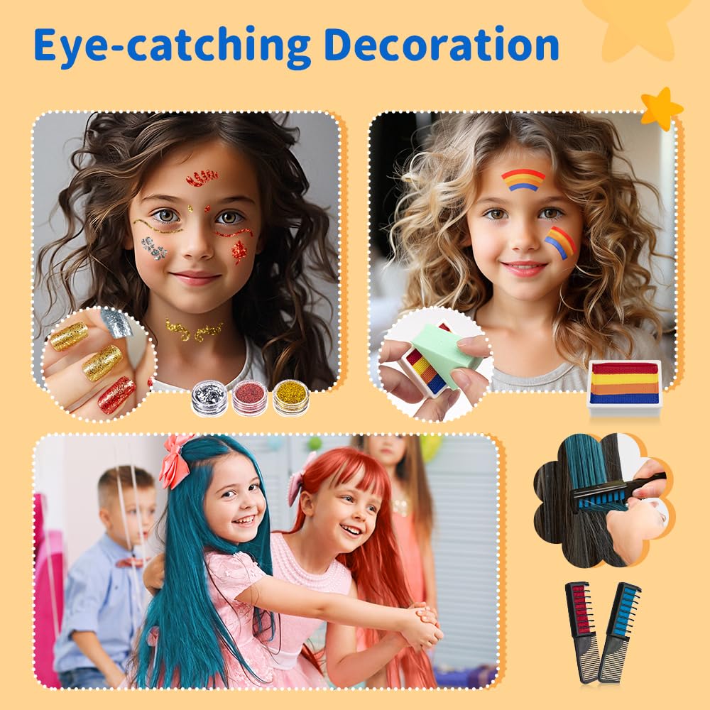 Janolia Palette Maquillage Enfant, 20 Couleurs Peinture Visage Enfant avec 2 Pinceaux, 60 Pochoirs, Peinture Corporelle, Kit Maquillage Enfants pour Carnaval Halloween Noël Cosplay Fête D'anniversaire