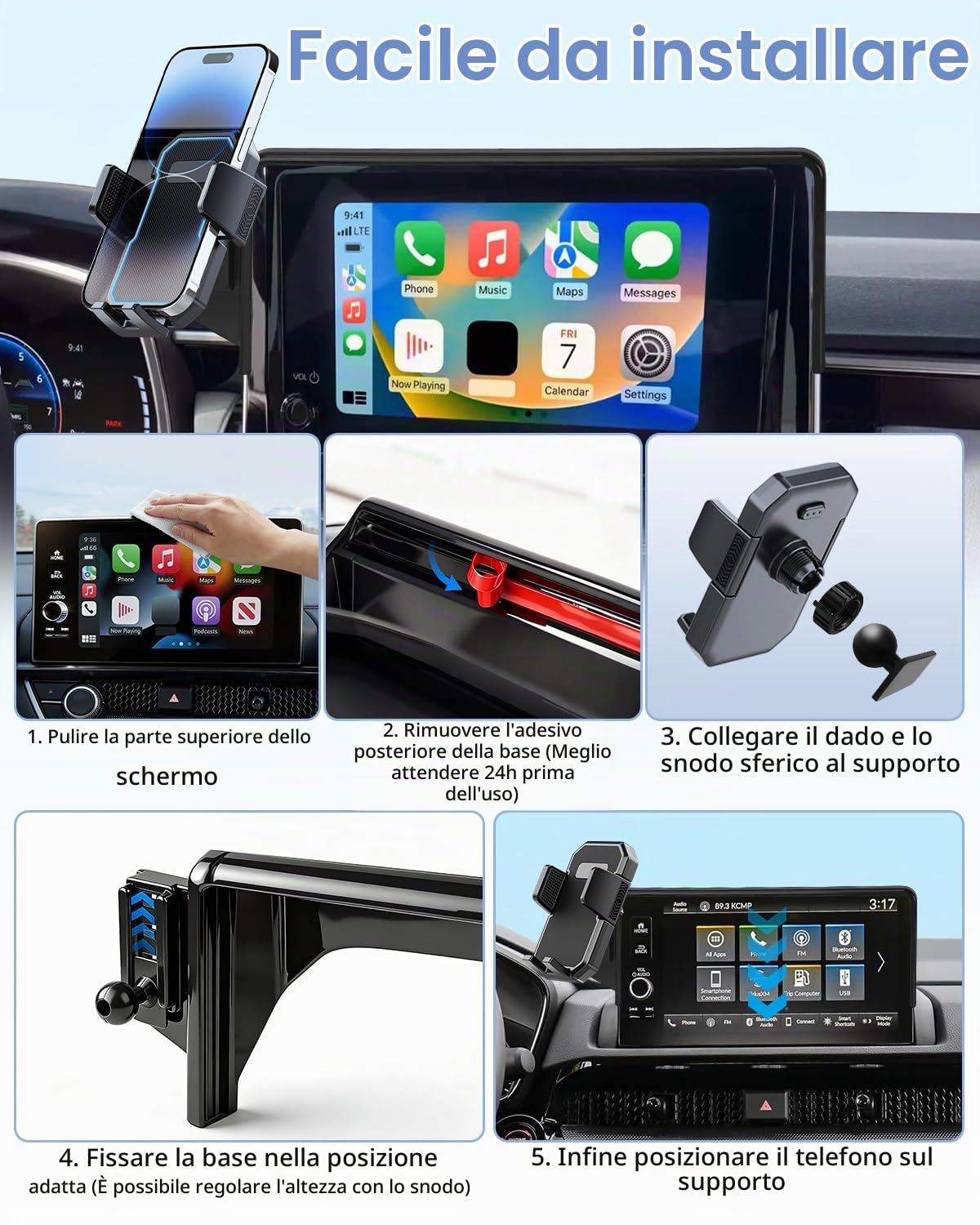 Supporto per telefono da auto per Mazda CX-3 2016 2017 2018-2020 2021/Mazda 3 2014 2015 2016 Accessori Schermo da 7 pollici Blocco automatico Rotazione a 360 ° Supporto per telefono Blocco automatico