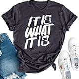 Women's Letter Print T-Shirt,It is What It is Casual Round-Neck Tops, Comfortable and Skin-Friendly Fashionable Tops