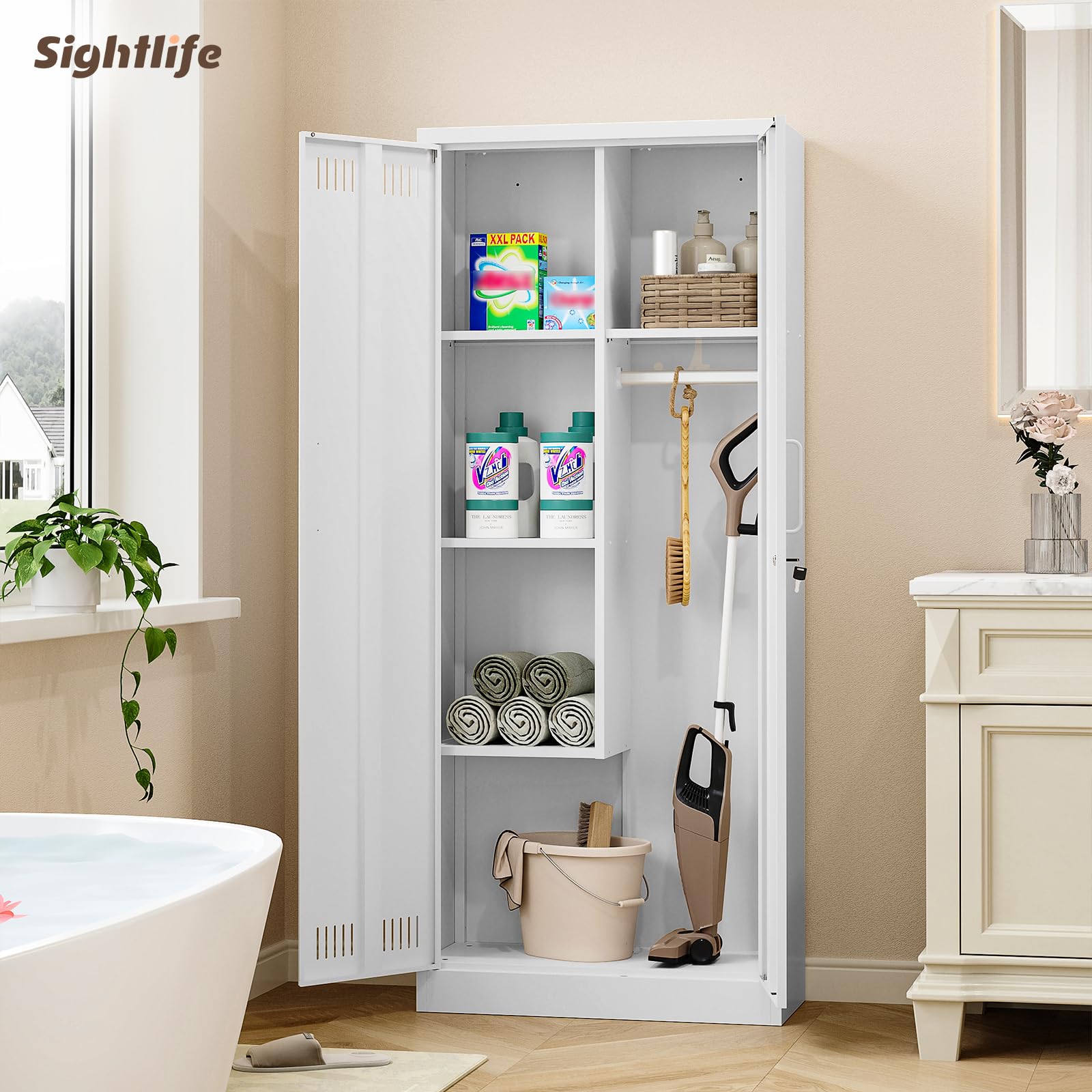 Sightlife Armoire a Balai Exterieur Armoire exterieure de Rangement Placard à Balai Placard Polyvalent Armoires de Nettoyage pour Restaurant Cuisine Garage 70 x 30 x 168 cm