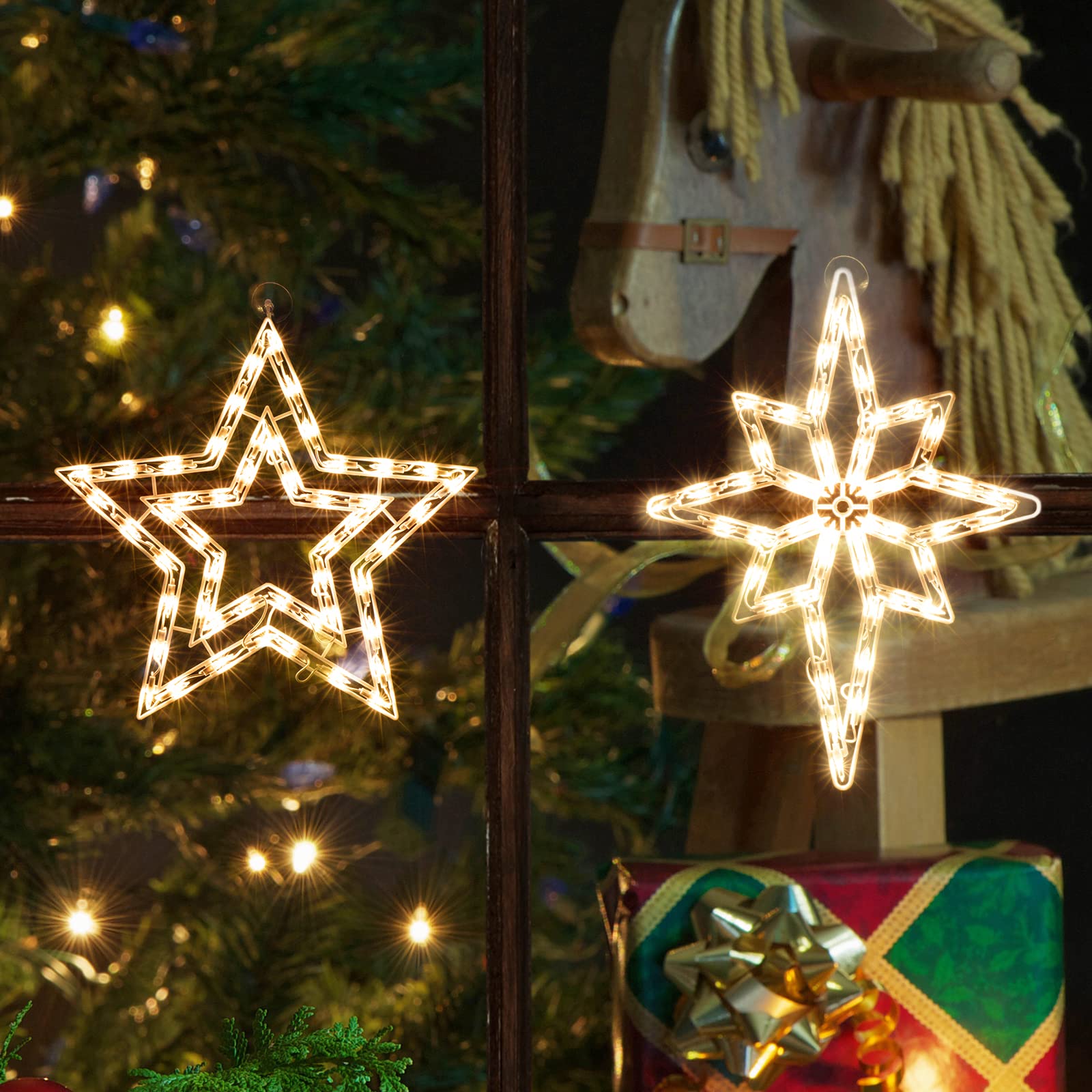 2 Pack 50L Christmas Window Silhouette Lights Decorations,Including: Star x1 Bethlehem Star x1