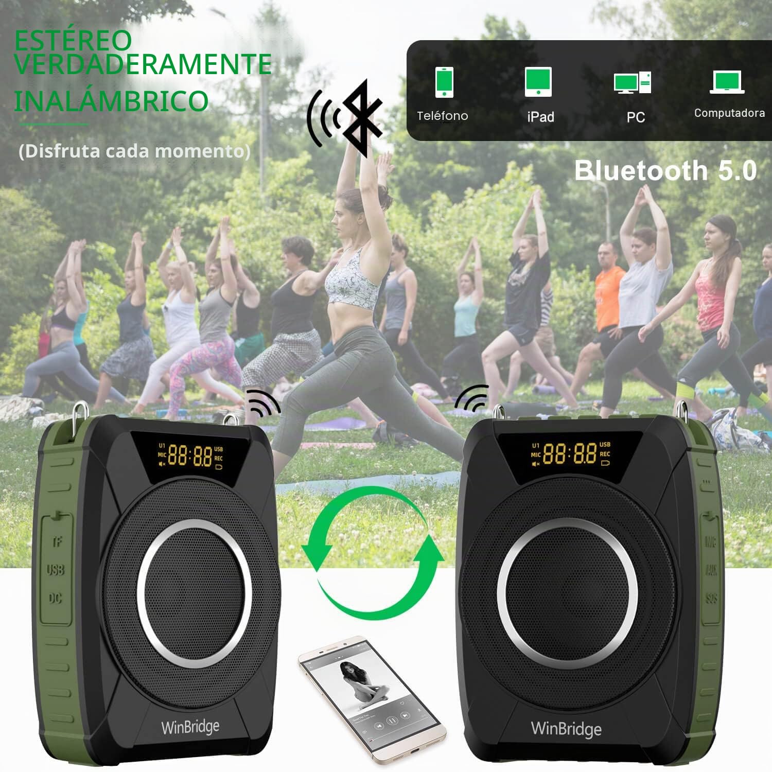 Amplificador de Voz Bluetooth 5.0 con Auriculares inalámbricos, micrófono Personal Impermeable, megáfono portátil de 20W de Potencia para Profesores, Exteriores e Interiores M801