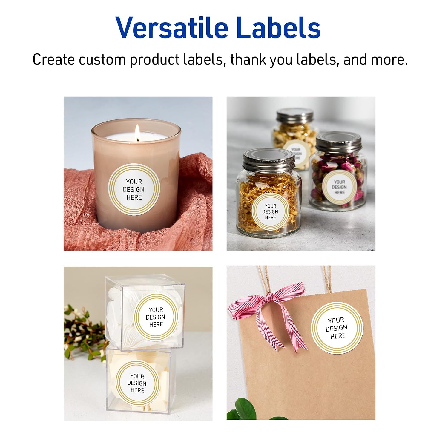 Avery Printable Round Labels, 2" Diameter, Glossy White, Pre-Printed Multi-Lined Gold Border Design, Sure Feed Technology, Laser & Inkjet Compatible, 240 Total