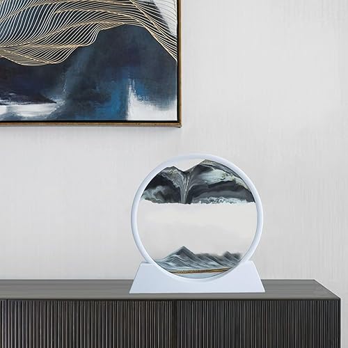 Miniatura 43 de BGFJYUK Imagen artística de arena móvil en movimiento, vidrio templado redondo 3D paisajes de arena de mar profundo con pantalla que fluye marco