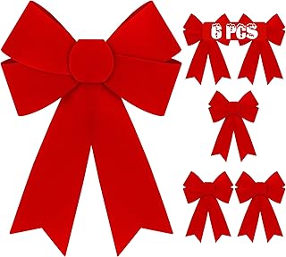 6 PCS Christmas Decorations, 9 x 12 Inches Large Christmas Bows, Red Velvet PVC
