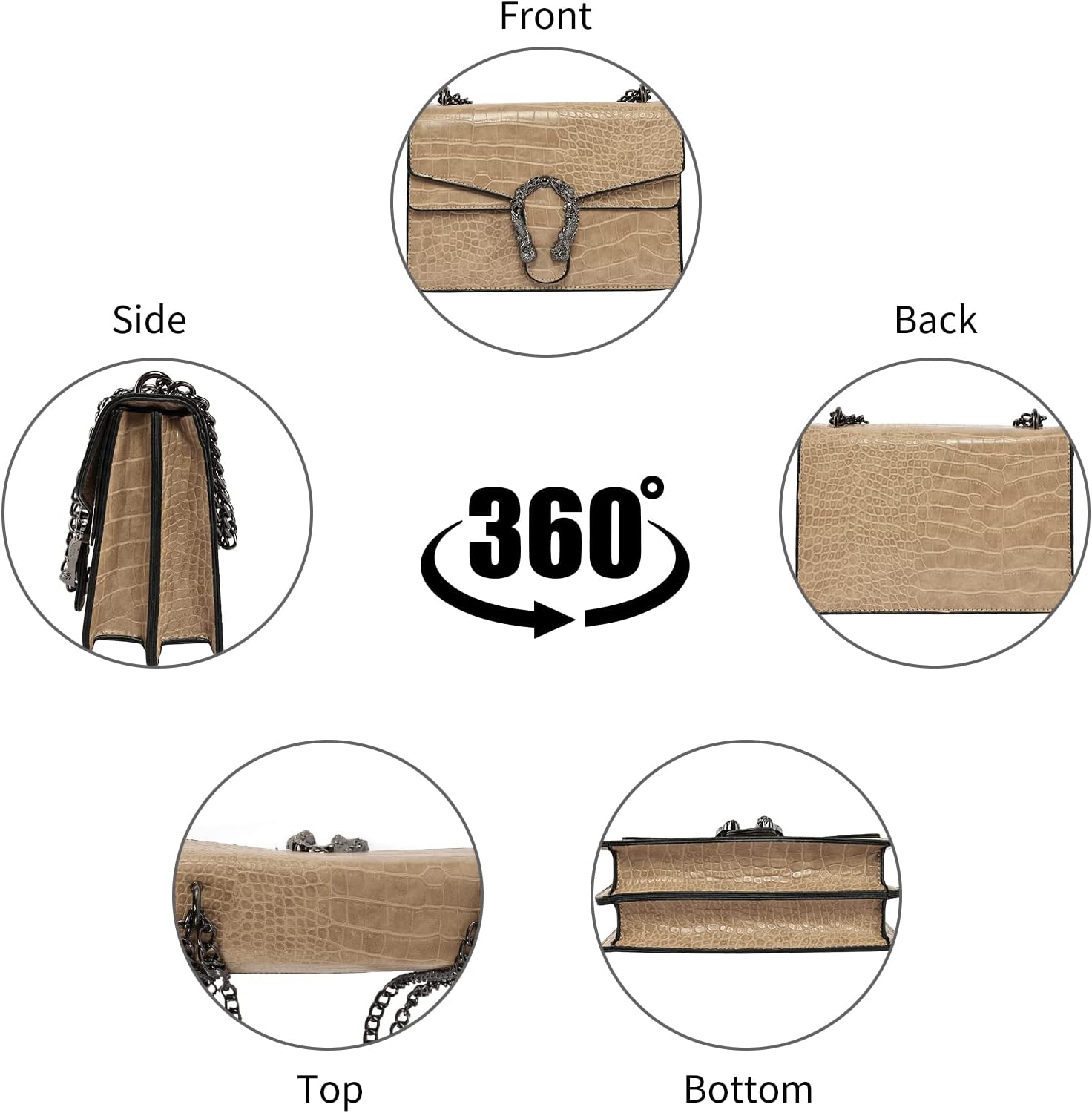 Snake Print Chain Purse for Women – PU Leather Shoulder Bag with Zipper, Crossbody Handbag with Chain Strap