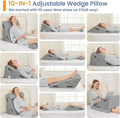 Miniatura 3 de Sasttie Juego de almohadas de cuña para después de la cirugía, 3 piezas, cabecero de almohada de cuña ajustable con cojín de espuma viscoelástica