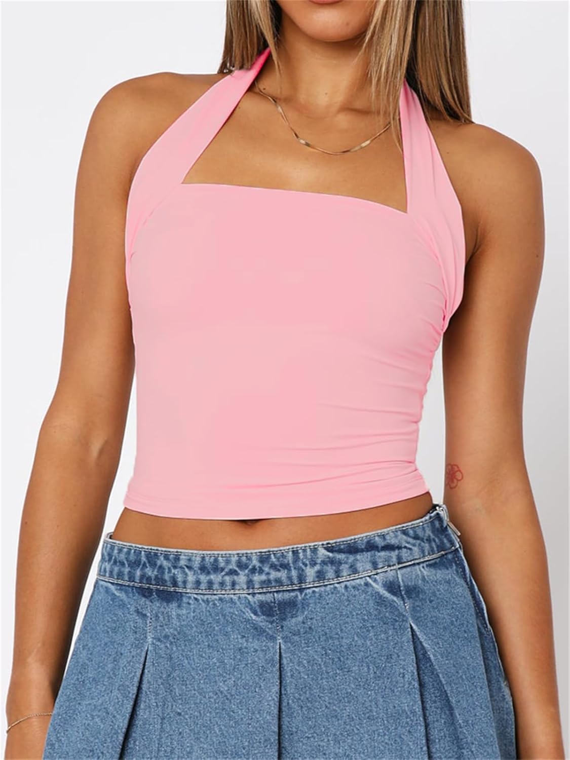 ForeFair Women Halter Neck Backless Crop Top Sexy Y2K Sleeveless Tank Top Open Back Slim Fit Tops - Image 2