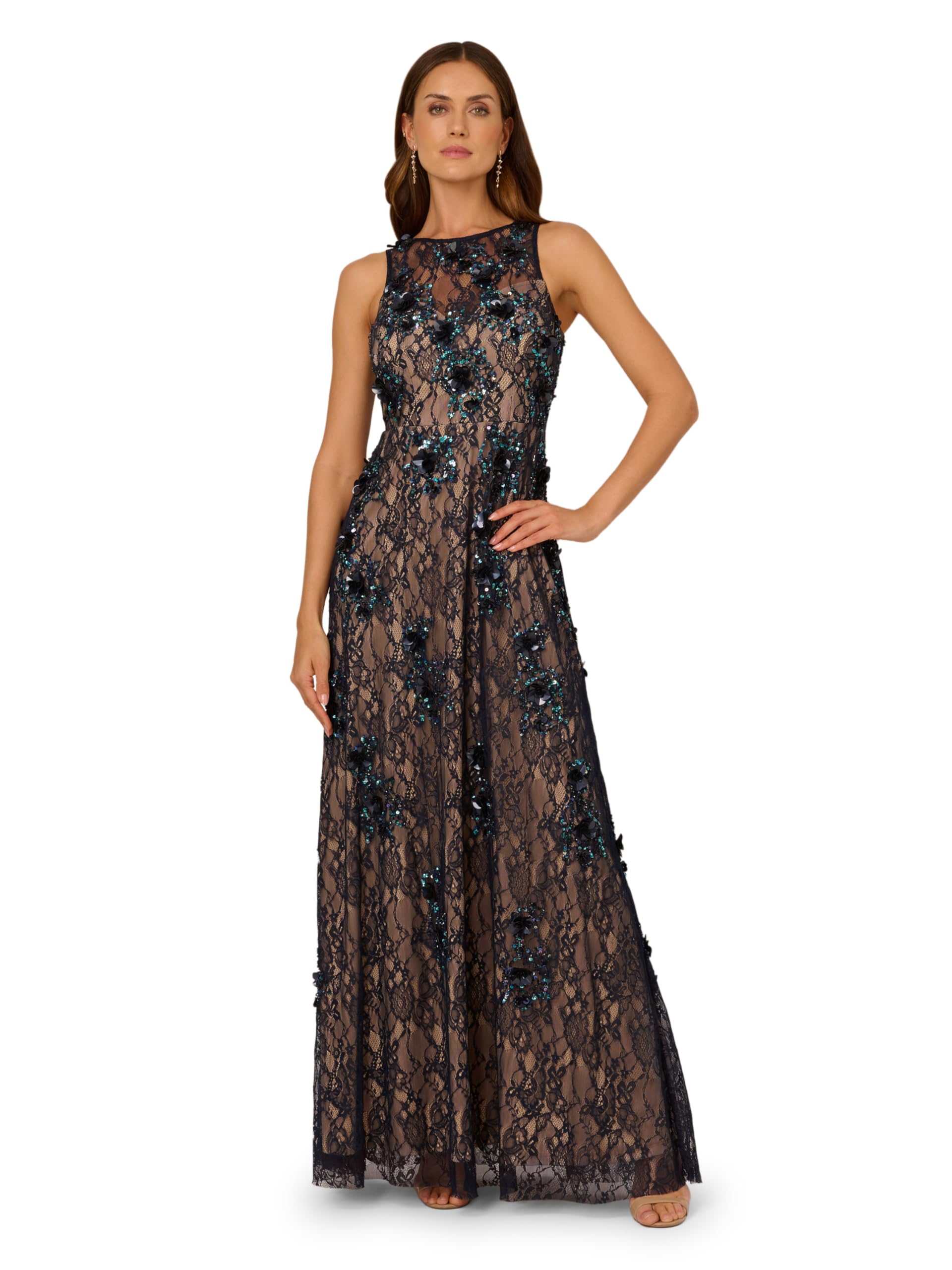 Adrianna Papell Women's Bead Lace Long Dress
