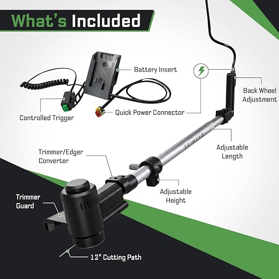 Trimyxs Lawn Mower Attachment Weed Wacker Arm for Hard-to-Reach Areas | Precision Edging & Trimming Tool | Extended Reach Design | 20V 4.0Ah Li-ion Battery & Charger Included
