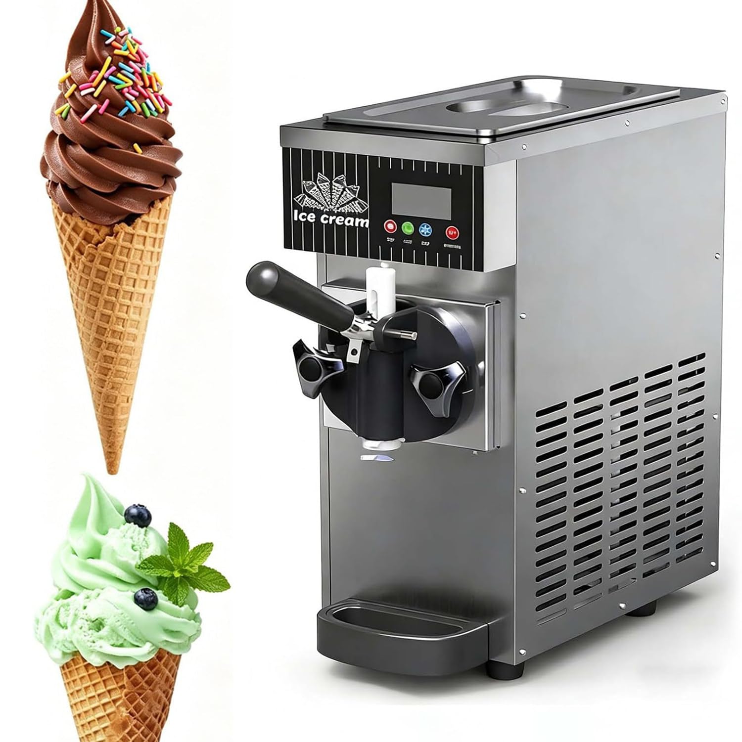 Machine à Glace à L'italienne Mono-Parfum pour Usage Commercial Et Domestique, 450 W, Production De 4 à 5 Kg/H, écran LCD Intelligent, Idéale pour Cafés Et Restaurants Gray-110V