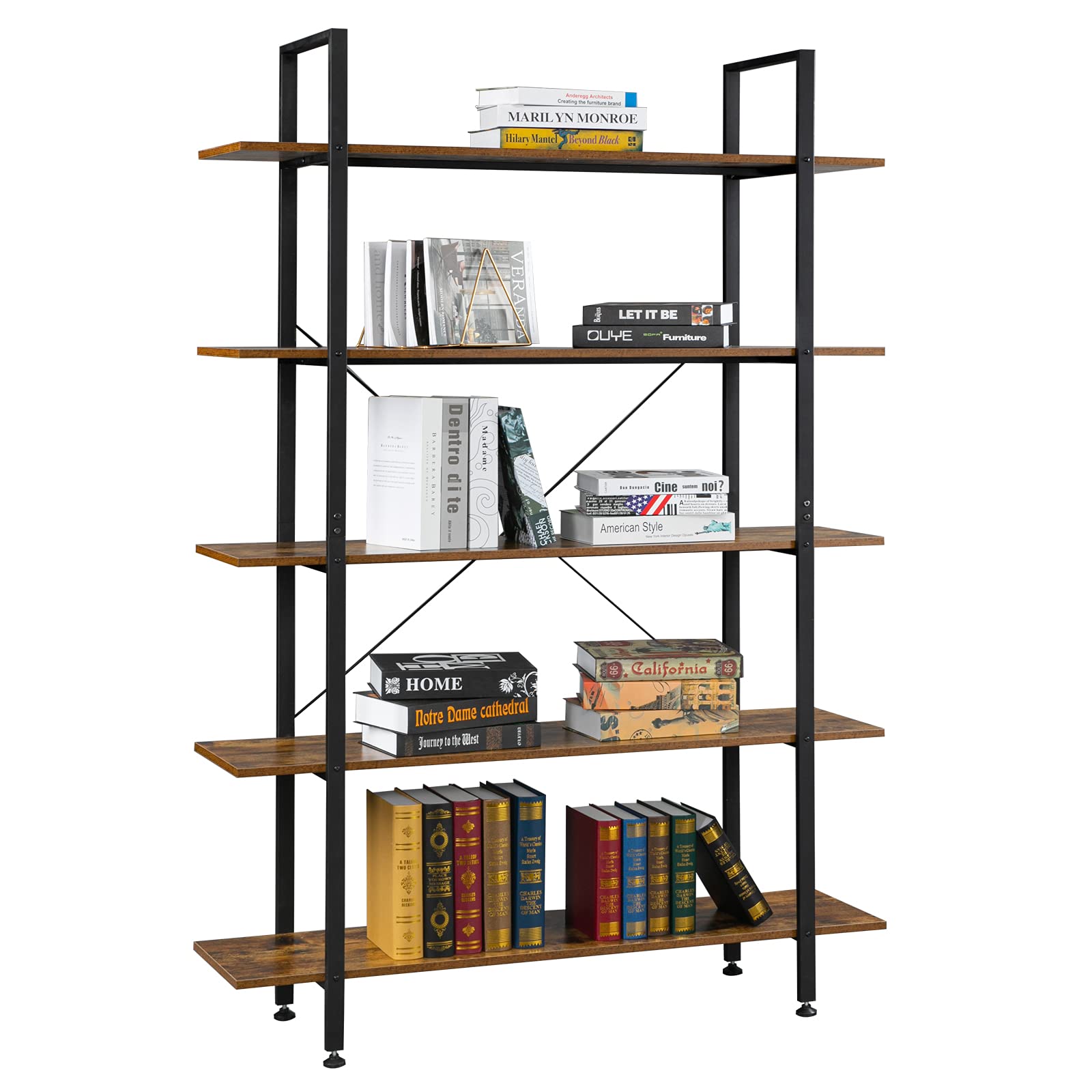 Buy VINGLI 5 Tier Industrial Bookshelf,Bookcases and Book Shelves 5