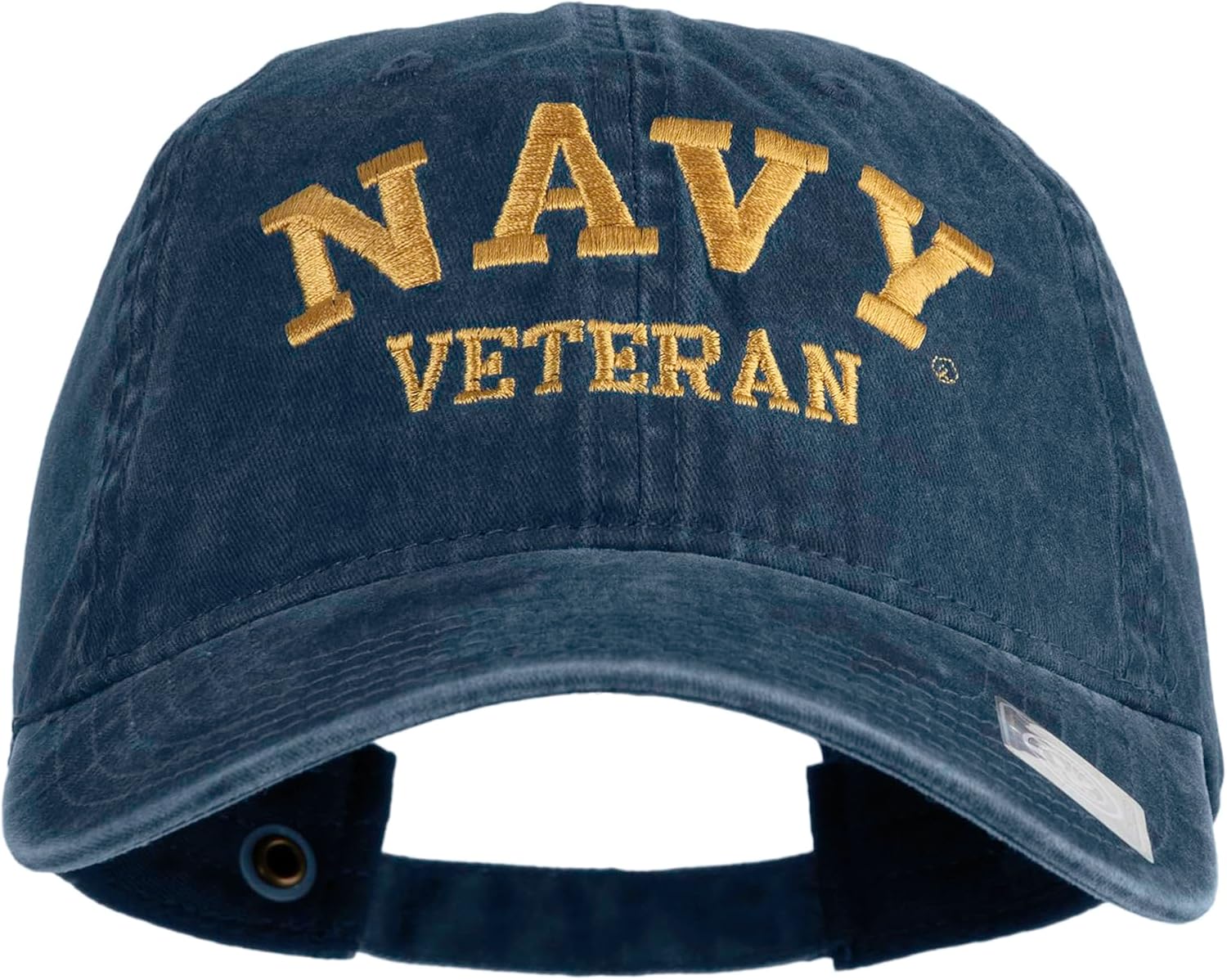 e4Hats.com Navy Veteran Letters Embroidered Washed Solid Pigment Dyed Cotton Twill Brass Buckle Cap