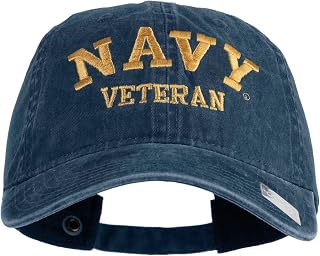 e4Hats.com Navy Veteran Letters Embroidered Washed Solid Pigment Dyed Cotton Twill Brass Buckle Cap