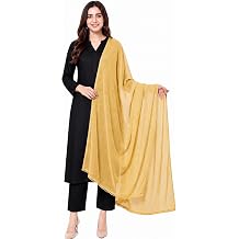 Chandrakala Chiffon Dupatta for Women, Soft Lightweight Solid Chunni with Pom Pom Lace Border