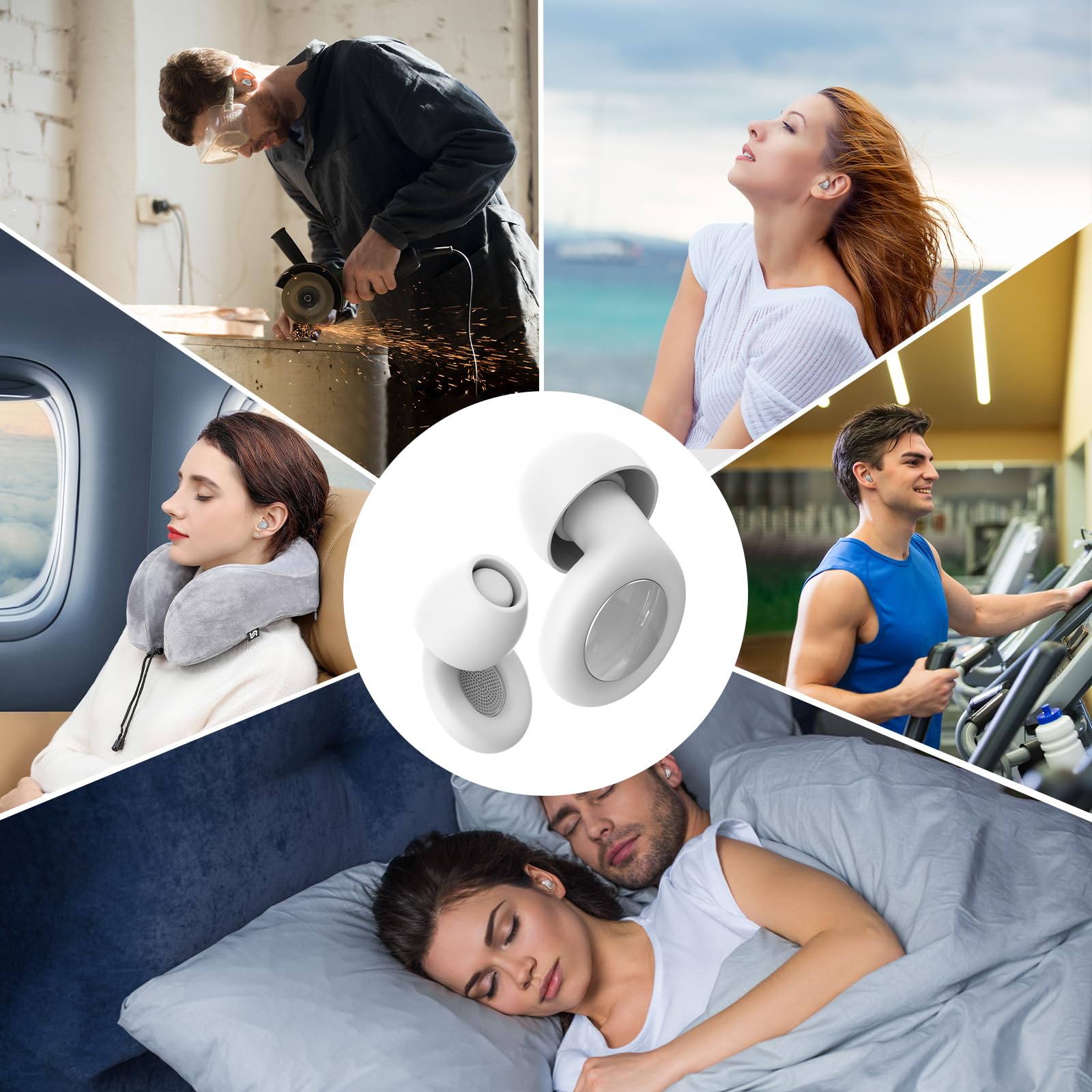 Tapones para los oídos para dormir con cancelación de ruido, perfectos tapones de silicona reutilizables de 30 dB para reducción de ruido, protección auditiva para enfoque, estudio, trabajo, sueño, 4
