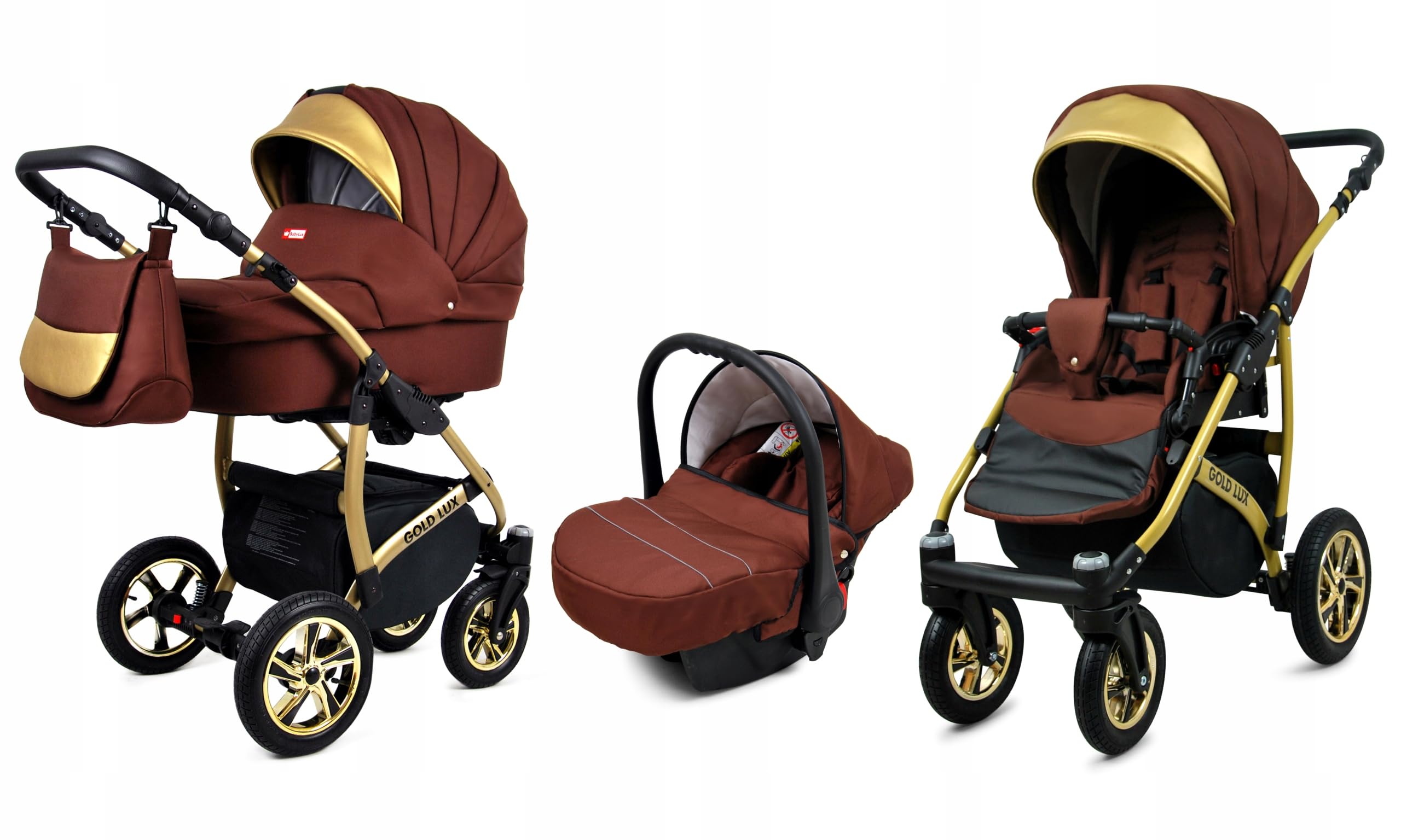 BabyLux® Carrito de Bebé Sistema de Viaje Set 3 en 1 - Gold Lux - incl. Capazo, Silla de Paseo, Silla Coche - Cochecito - con Bolso cambiador, Cubierta para la lluvia, Mosquitera etc.