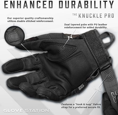 Miniatura 43 de Glove Station - Guantes tácticos para hombre, equipo funcional para pantallas táctiles con protección rígida en los nudillos, para motocicleta
