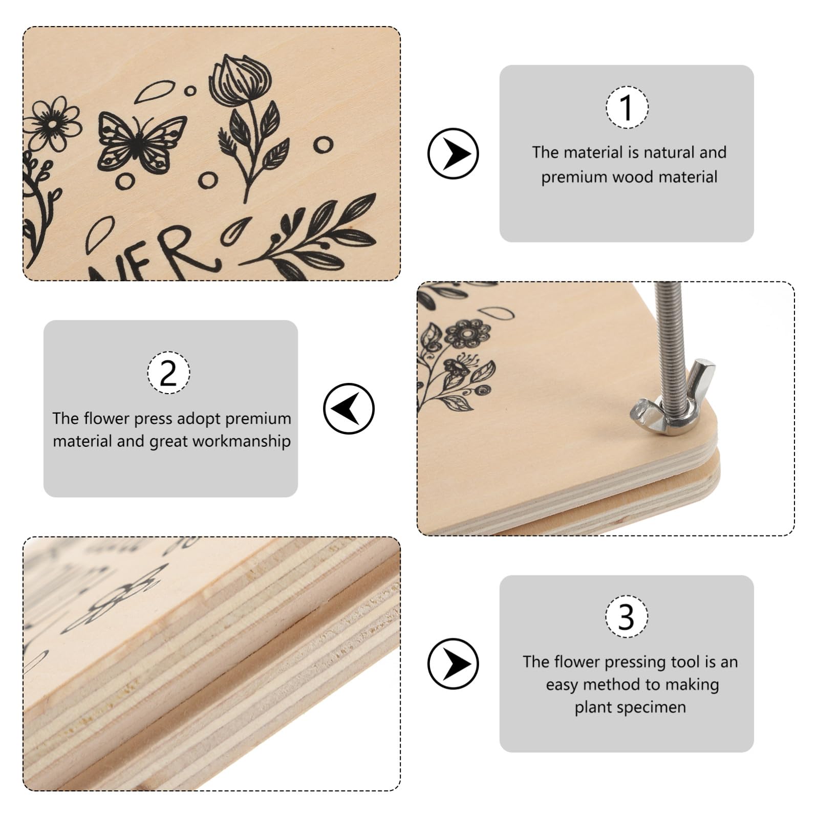 Veemoon Pressa Legno Fiori Kit per Pressatura per Ragazza per Ragazzo | Campioni Vegetali e Fiori Secchi, per Inviti e Ornamenti Nuziali, Set Manuale per Attività Creative