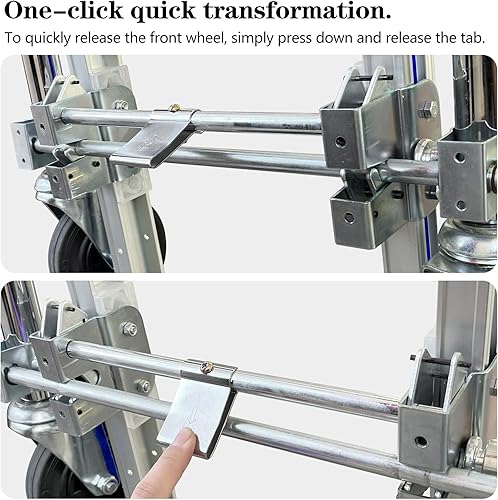 Miniatura 5 de SuZhi Carrito de carro de mano de aluminio convertible, resistente, 2 en 1, plegable con 2 ruedas grandes, carga de 1000 libras para comestibles,