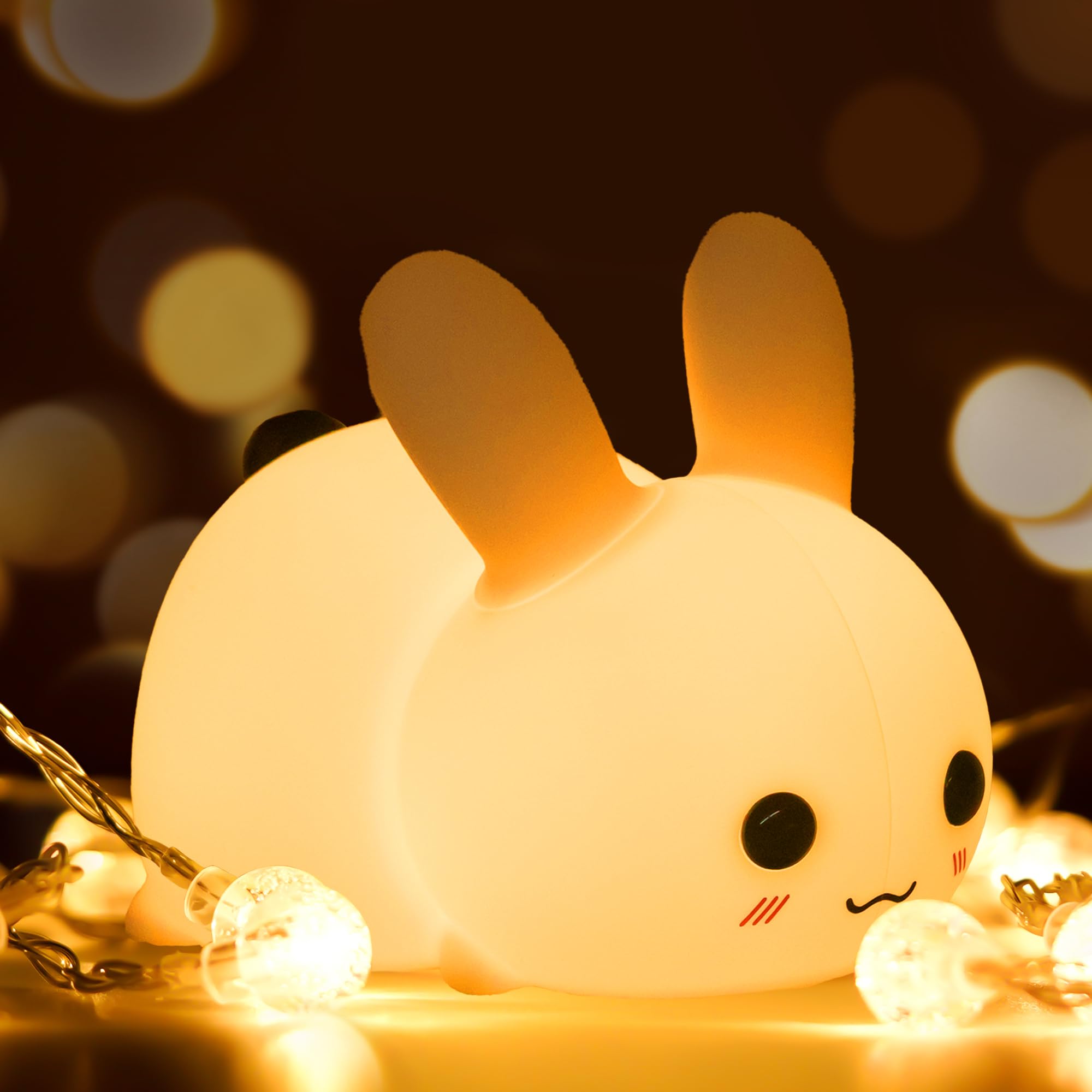 kidoo - Lámpara de Mesita de Noche, Luz Nocturna Infantil, LED de 8 Colores para Bebé, Control Remoto, Eficiencia Energética y Brillo Ajustable, Carga USB, Iluminación Infantil Nocturna (Rabbit)