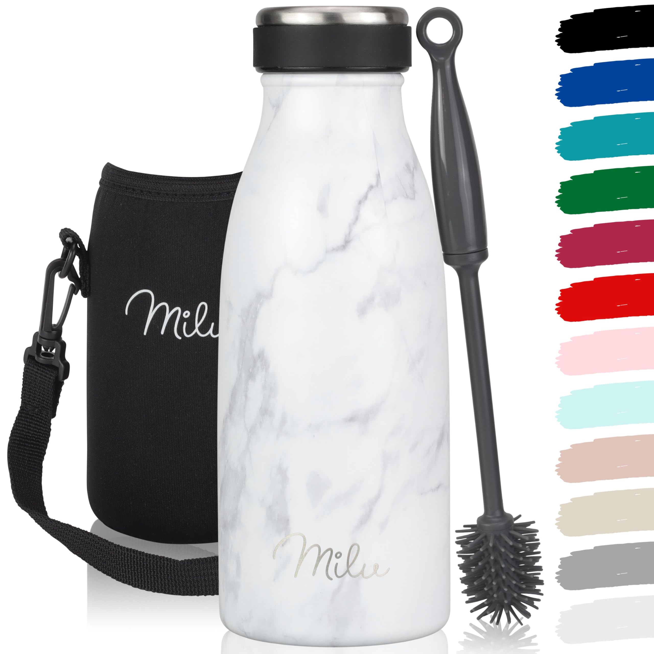 Milu Stainless Steel Drinking Bottle 350 ml - Insulated Thermo Flask for Water - Leak Proof, Insulated and Double Walled, Carbonated (Grey, 350 ml) — view 23