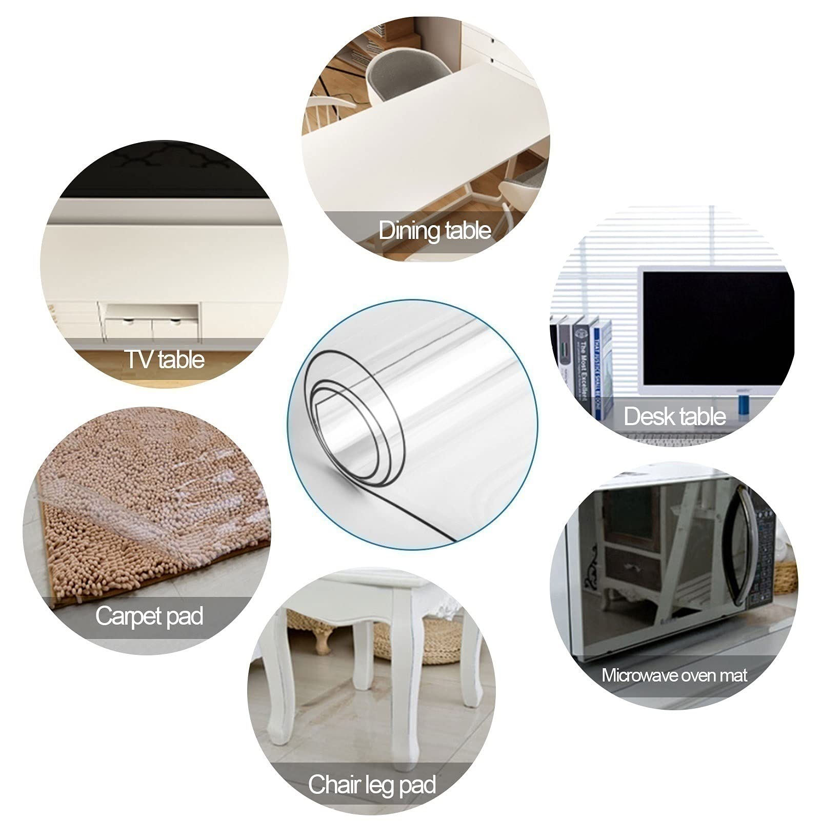 Protezione per Tavolo in plastica Trasparente, Copri scrivania, tovaglia in Vinile Antiscivolo Impermeabile, rettanare, in PVC, per Tavolo da Patio, Cuscinetti protettivi per scrivania e Copri TAV