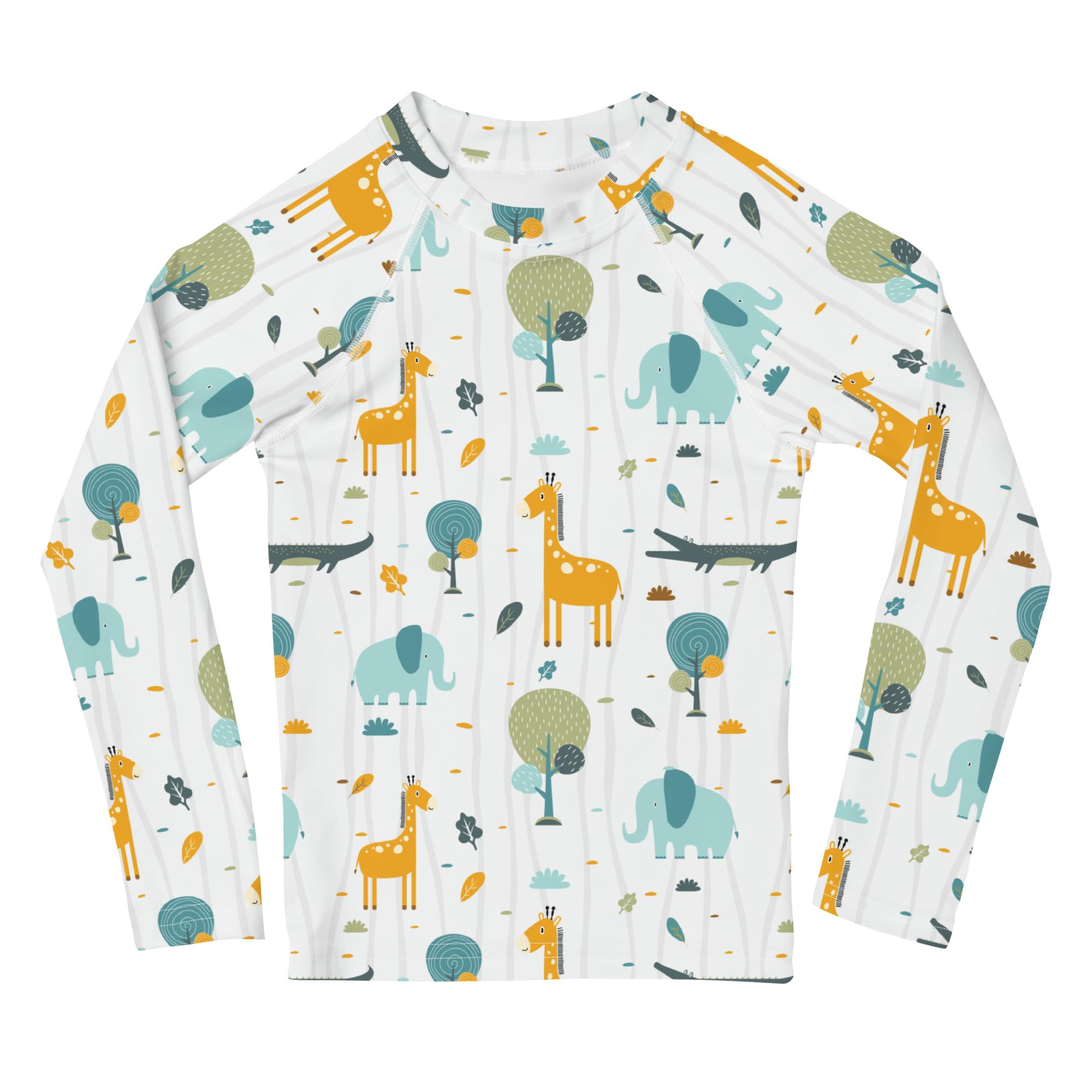 Rashguard Kinder Jungen, Langarm, Badeshirt, Schwimmshirt, Sonnenschutz, Badebekleidung, Schnelltrocknend, UPF 50+, Rash Top mit Print, Rash Guard Shirt, UV Shutz, Summer Animals, 92-128 cm (4)
